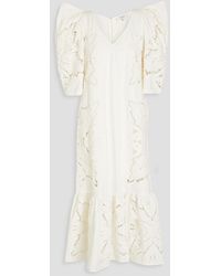Sea - Anita Broderie Anglaise Cotton And Linen-blend Midi Dress - Lyst