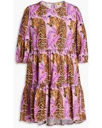 FARM Rio - Tiered Printed Cotton Mini Dress - Lyst