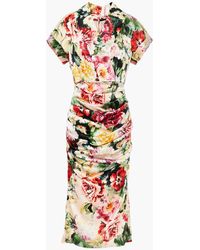 Dolce & Gabbana - Ruched Floral-print Silk-blend Satin Midi Dress - Lyst