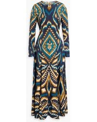 FARM Rio - Long Sleeve Satin Maxi Dress, Pineapple Ikat - Lyst