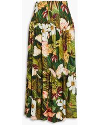 FARM Rio - Tiered Floral-print Linen-blend Midi Skirt - Lyst