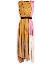 ROKSANDA - Canvas-trimmed Pleated Color-block Silk Midi Dress - Lyst