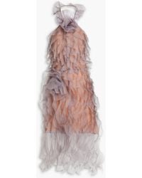 Marchesa - Floral-Appliquéd Ruffled Silk-Organza Halterneck Dress - Lyst