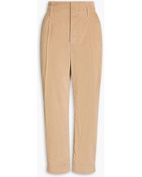 Brunello Cucinelli - Cropped Pleated Cotton And Cashmere-blend Corduroy Tapered Pants - Lyst