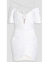Rasario - Off-the-shoulder Embellished Linen-blend Mini Dress - Lyst