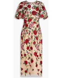 Marchesa - Embroide Tulle Midi Dress - Lyst