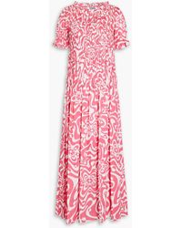 Vivetta - Shirred Printed Cotton-poplin Midi Dress - Lyst