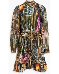 Camilla - Embellished Printed Silk Crepe De Chine Mini Shirt Dress - Lyst