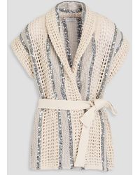 Brunello Cucinelli - Sequin-embellished Crocheted Jute-blend Cardigan - Lyst