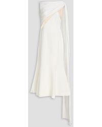 David Koma - Draped Crepe-Paneled Satin Jersey Midi Dress - Lyst