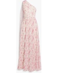 Mikael Aghal - One-Shoulder Floral-Print Chiffon Maxi Dress - Lyst