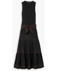 Veronica Beard - Austyn Belted Ribbed Pima Cotton-blend Jersey And Poplin Midi Dress - Lyst