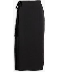 Vince - Wrap-Effect Velvet-Trimmed Satin-Crepe Midi Skirt - Lyst