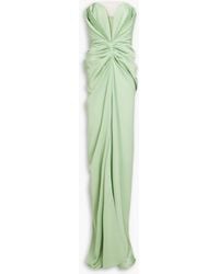 Rhea Costa - Strapless Pleated Satin Gown - Lyst