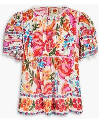 FARM Rio - Oberteil aus baumwolle mit floralem print, eingewebten punkten und pompons - Lyst