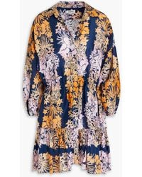 Sandro - Floral-print Linen And Silk-blend Mini Dress - Lyst