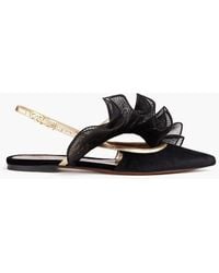 Zimmermann - Ruffled Plissé-organza And Velvet Slingback Point-toe Flats - Lyst