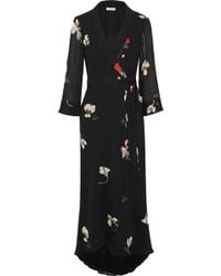 Ganni Lorita Floral-print Georgette Maxi Wrap Dress Black