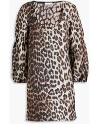 Ganni - Jacquard Leopard-print Minidress - Lyst