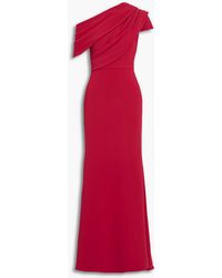 Badgley Mischka One-shoulder Draped Cady Gown - Red
