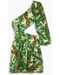 FARM Rio - One-sleeve Cutout Printed Linen-blend Mini Dress - Lyst