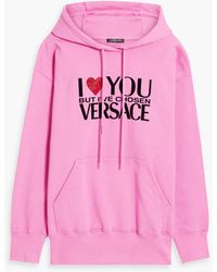 Versace - Crystal-embellished Printed French Cotton-blend Terry Hoodie - Lyst