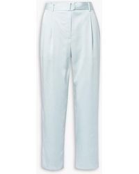 LAPOINTE - Belted Pleated Crinkled-satin Straight-leg Pants - Lyst