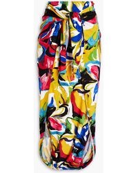 Norma Kamali - Tie-front Printed Stretch-jersey Midi Skirt - Lyst