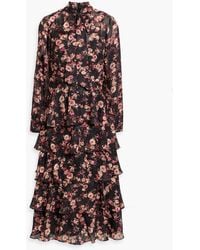 Mikael Aghal - Tiered Floral-Print Fil Coupé Chiffon Midi Dress - Lyst