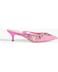 Rene Caovilla - Hina Crystal-embellished Corded Lace Mules - Lyst