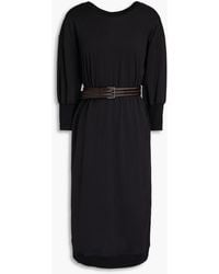 Brunello Cucinelli - Belted Bead-embellished Cotton-jersey Dress - Lyst