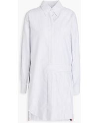 Thom Browne - Asymmetric Pleated Striped Cotton Mini Shirt Dress - Lyst