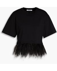 FRAME - Cropped Feather-embellished Cotton-jersey T-shirt - Lyst