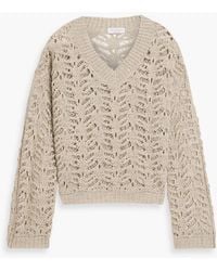 Brunello Cucinelli - Sequin-Embellished Crochet-Knit Linen-Blend Sweater - Lyst