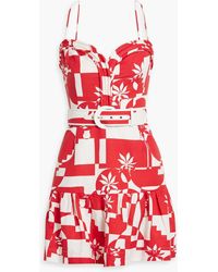 Rebecca Vallance - Barcelona Belted Printed Linen-blend Mini Dress - Lyst