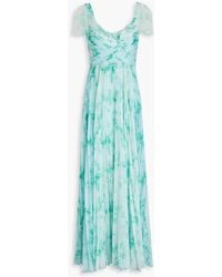THEIA - Pleated Floral-print Chiffon Gown - Lyst