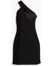 Halston - Leigh One-shoulder Satin-paneled Crepe Mini Dress - Lyst