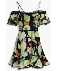 Charo Ruiz - Soria Cold-shoulder Printed Cotton-blend Voile Mini Dress - Lyst