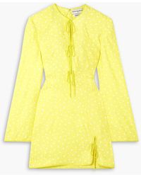 ROWEN ROSE - Tie-detailed Polka-dot Silk-jacquard Mini Dress - Lyst