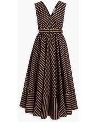 Palmer//Harding - Relief Belted Striped Cotton-poplin Midi Dress - Lyst
