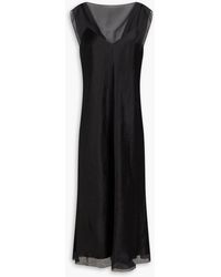 Vince - Midikleid aus satin mit chiffon-einsätzen - Lyst