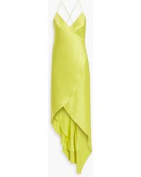Michelle Mason - Asymmetric Silk-satin Maxi Wrap Dress - Lyst
