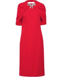 Reem Acra Cape-effect Open-back Embellished Cady Dress Red