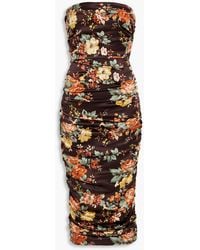 Veronica Beard - Kupa trägerloses midikleid aus satin aus stretch-seide mit floralem print - Lyst