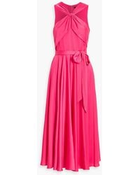 Badgley Mischka Satin-trimmed Sequined Tulle Midi Dress in Metallic | Lyst