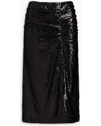 Maje - Ruched Sequined Knitted Midi Skirt - Lyst