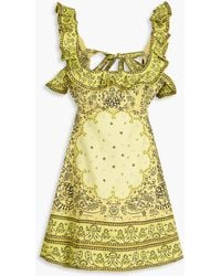 Zimmermann - Minikleid aus leinen mit paisley-print und rüschen - Lyst