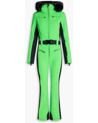 Goldbergh - Parry Belted Plush-trimmed Neon Stretch Ski Suit - Lyst