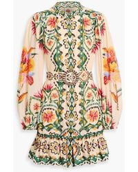 FARM Rio - Ruffled Floral-Print Cotton-Voile Mini Dress - Lyst