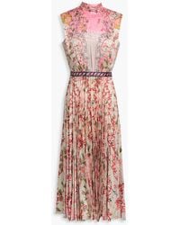 Saloni - Fleur Pleated Printed Satin-jacquard Midi Dress - Lyst